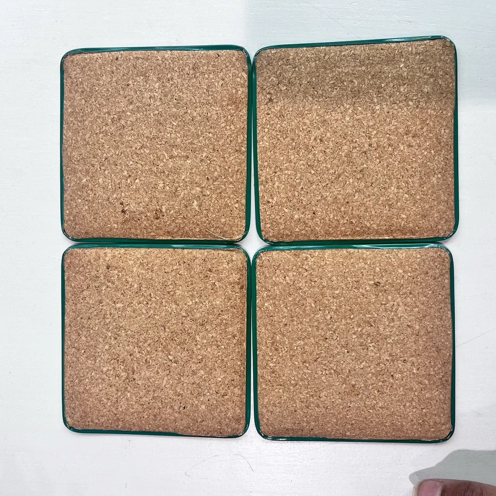 1990 Tin Vintage Coasters Set Of 6 Christmas Cork‎ Back Marry Go Around Green